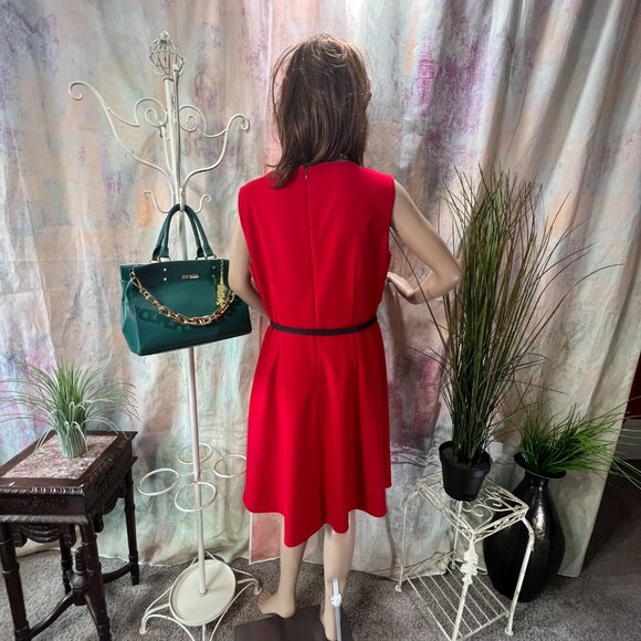 📌Calvin Klein Midi Sleeveless Fitted Dress with Keyhole and Belt - Picture 2 of 15